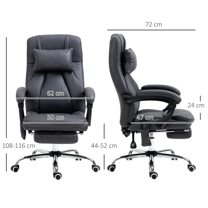 Vinsetto Dark Grey Office Chair with Lumbar Massage, 135° Recline, Adjustable Headrest, Retractable Footrest, Padded Seat, Metal Base