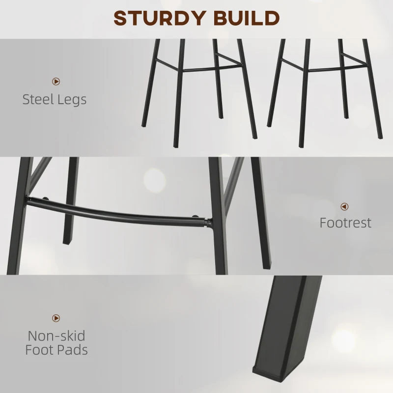 Set of 4 Linen-Touch Upholstered Bar Stools with Backs, Steel Legs - Light Grey Kitchen Chairs for Dining Room