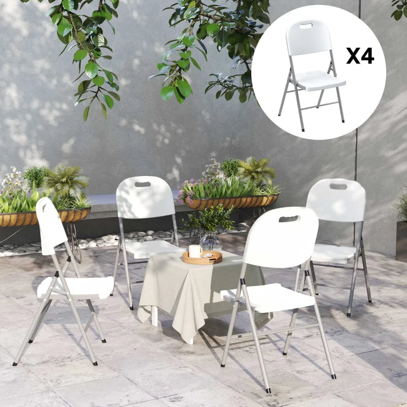 Set of 4 Foldable Outdoor Chairs - White - Portable Patio Seating