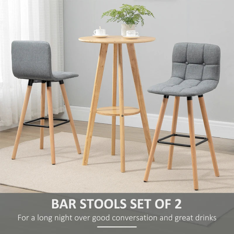 Breakfast Bar Stool Set of 2 - Armless Button-Tufted Counter Height Chairs with Wood Legs & Footrest in Grey