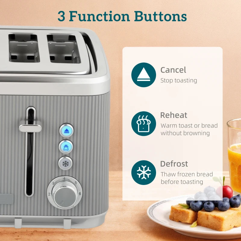 Electric Stainless Steel Kettle & Toaster Set - 3000W Fast Boil 1.7L Kettle with Limescale Filter & 4 Slice Toaster in Taupe