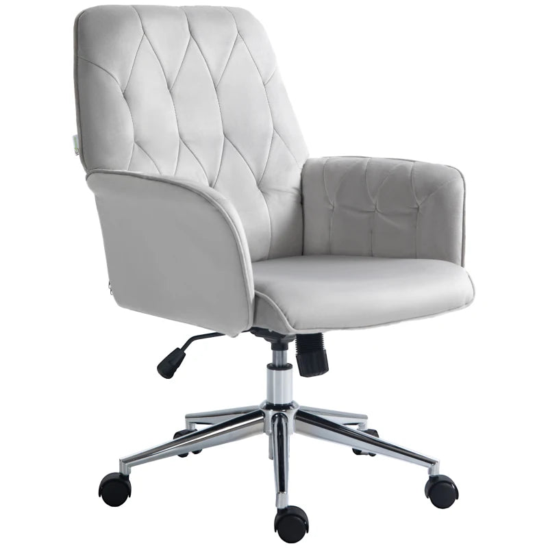 Vinsetto Modern Linen Computer Chair with Armrest, Adjustable Height Swivel Office Chair in Light Grey