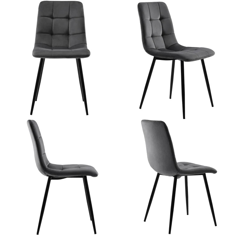 Set of 4 Ergonomic Velvet Dining Chairs with Metal Frame and High-Density Foam Padding in Grey