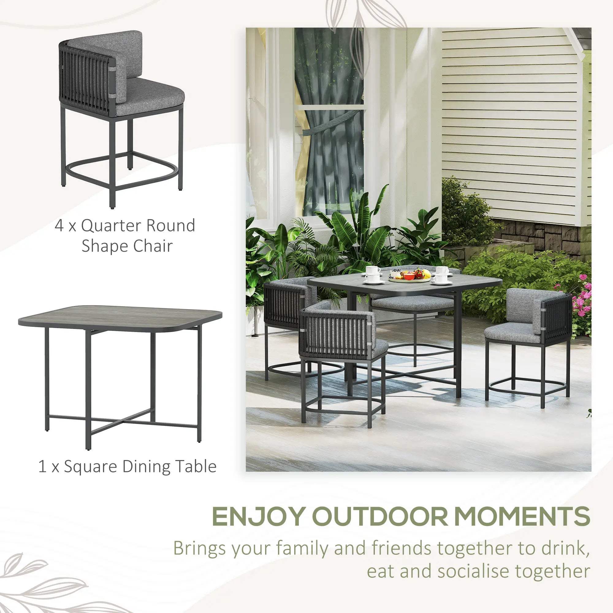 4-Seater Rattan Cubed Garden Furniture Set with Cushions - Charcoal Grey