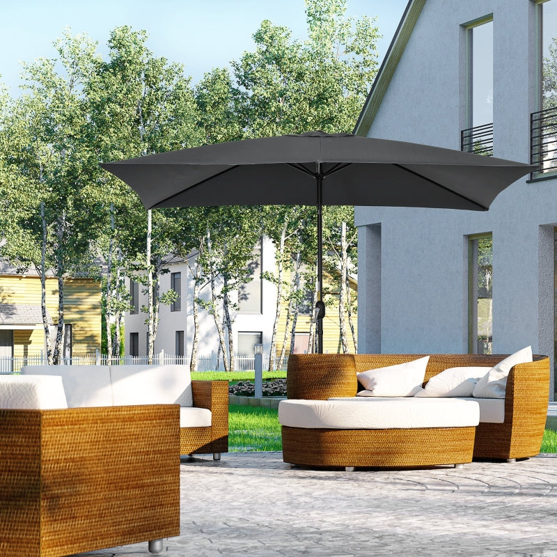 Black Rectangular Garden Parasol Umbrella with Tilt and Crank