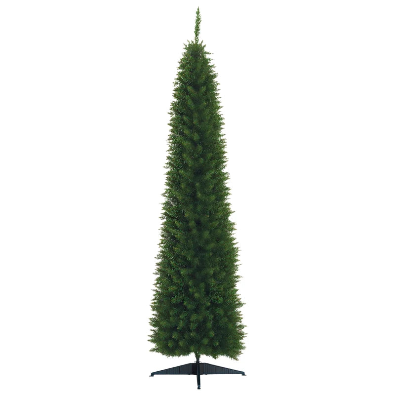 7ft Unlit Pencil Slim Artificial Christmas Tree - Realistic Green Branches with Sturdy Stand for Holiday Decor