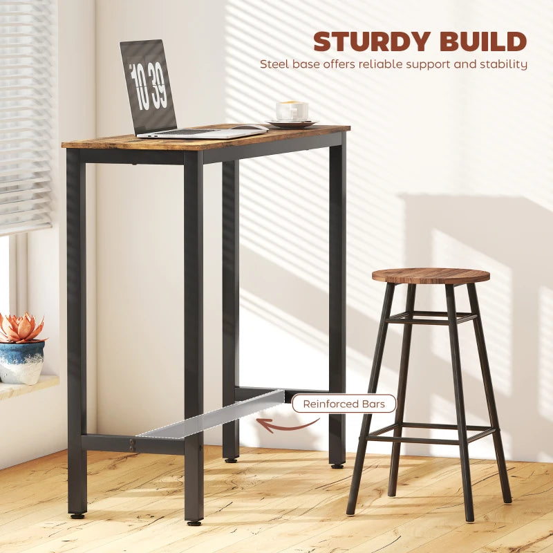 Rustic Brown Rectangular Bar Table - Wood Effect Pub Coffee Table for Small Spaces, Breakfast Dining & Kitchen - Industrial Style
