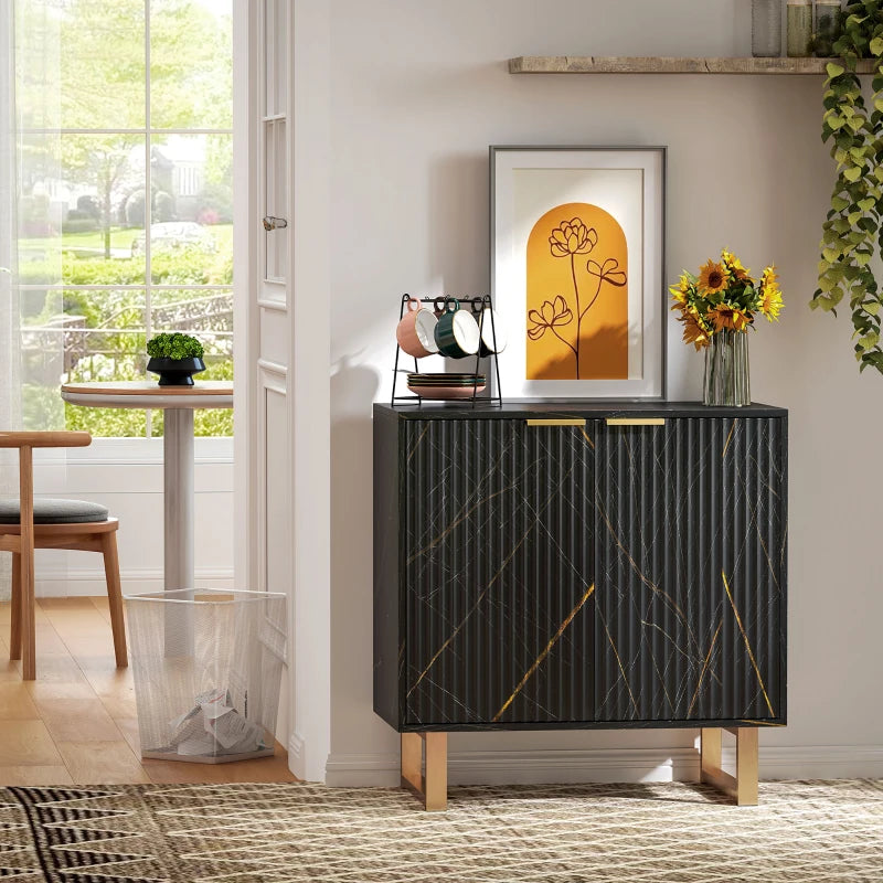 Elegant Black and Gold-Tone Storage Sideboard - Modern Design for Living Room, Dining Room, or Entryway