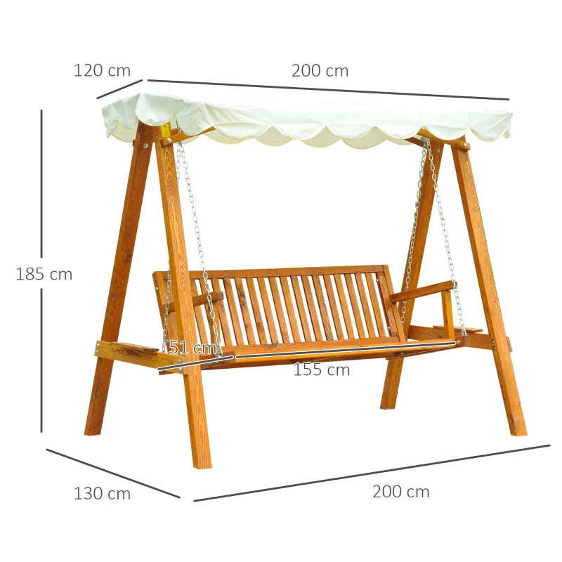 Cream White 3-Seater Wooden Garden Swing Hammock