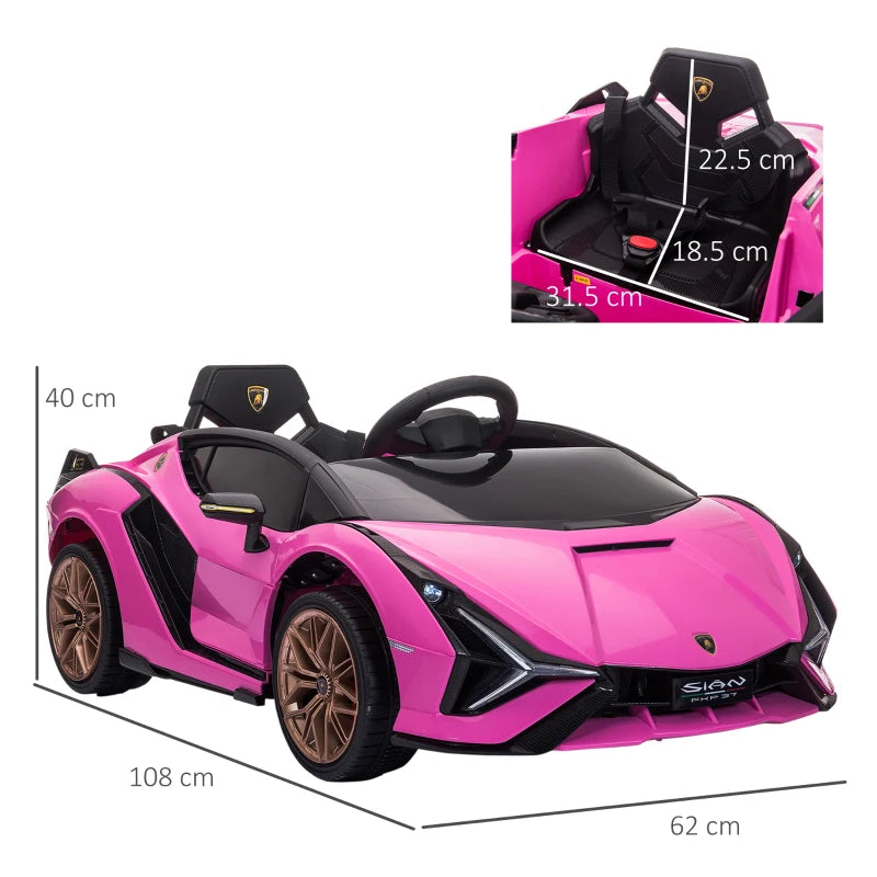 Lamborghini Sian 12V Electric Car for Kids - Licensed Toy with Remote Control, Music, Lights & MP3 - Pink, Ages 3-5