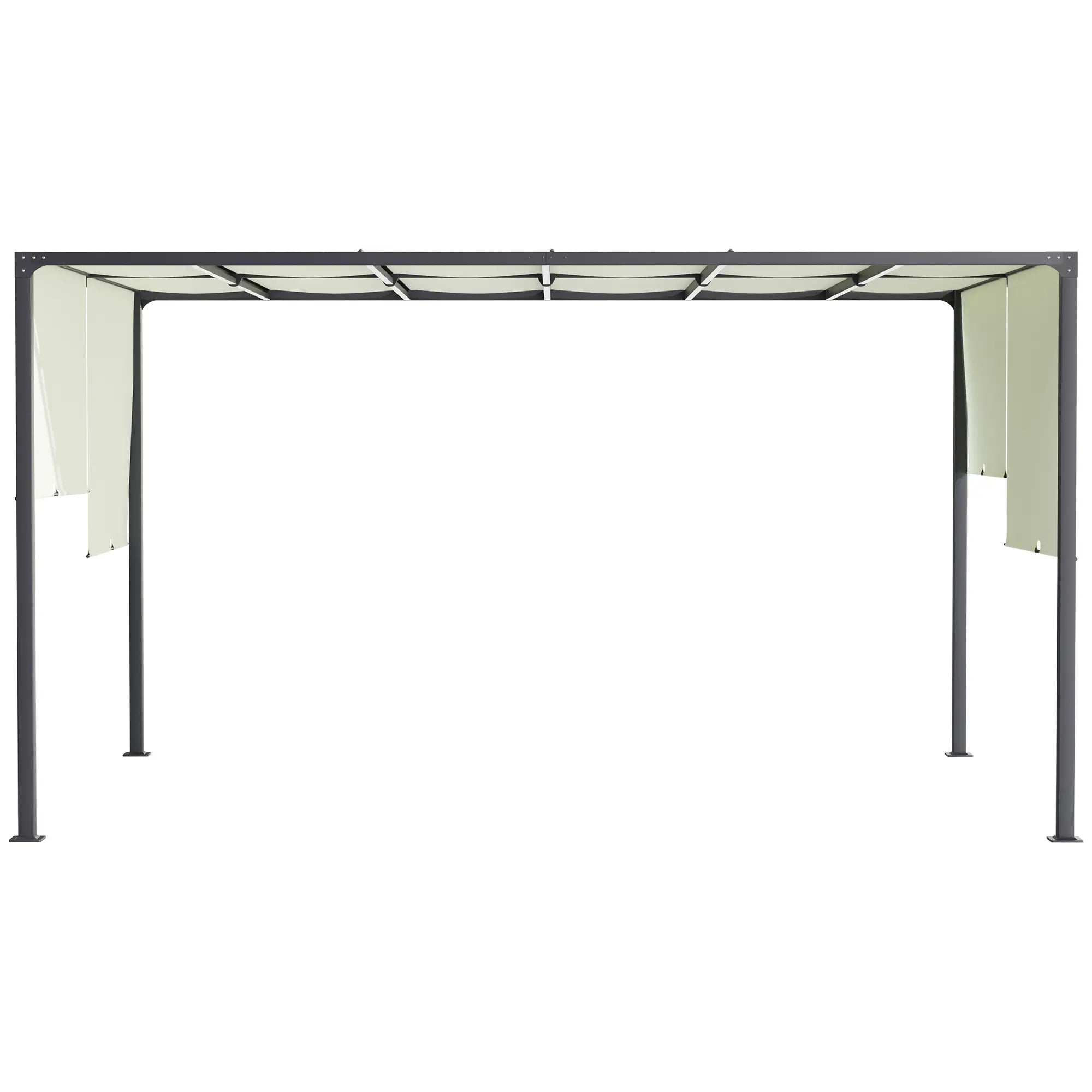 3m x 4m Fully Retractable Metal Garden Pergola - Cream White - Built-In LED Light Strip