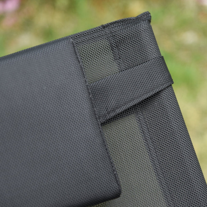 Black Outdoor Rocking Chair with Mesh Fabric, Headrest, Armrest, Storage Bag