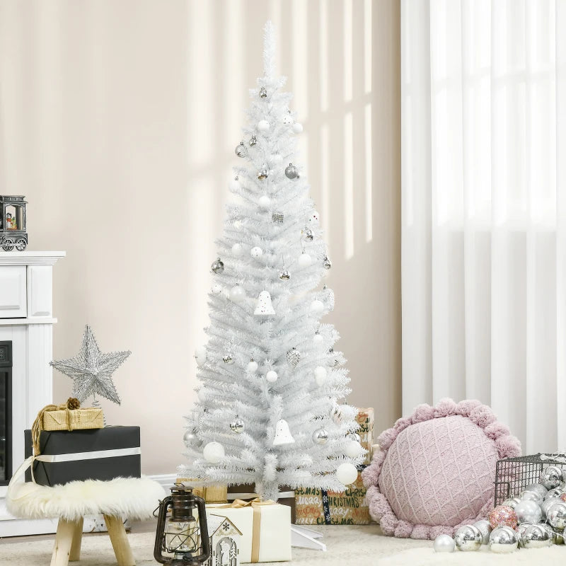 5ft Unlit Pencil Slim Artificial Christmas Tree - Realistic White Branches & Sturdy Stand for Holiday Decor