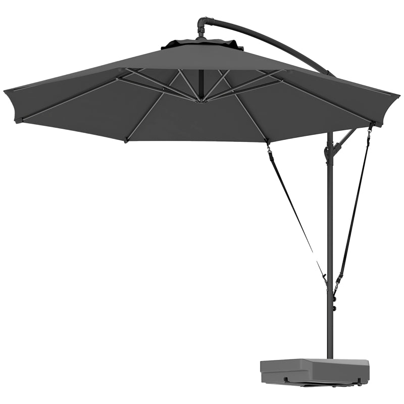3m Grey Garden Cantilever Parasol with Fillable Base, Wind Protection Strap, Cover, Crank Handle & Tilt - UPF50+