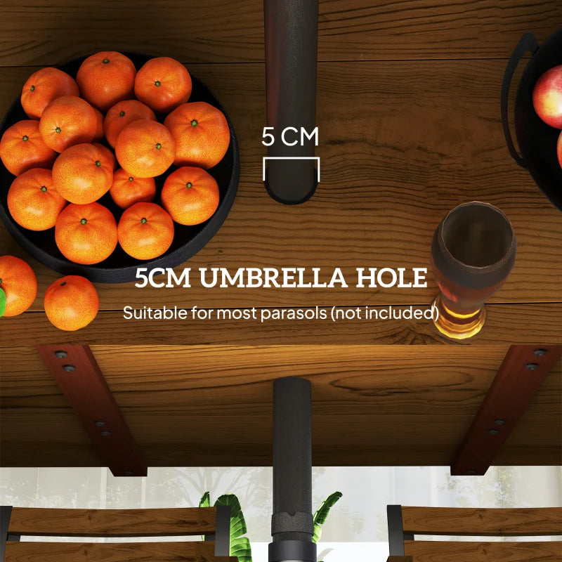 7-Piece Garden Dining Set - Fir Wood Table & 6 Stackable Chairs with Umbrella Hole