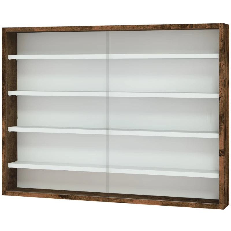 Rustic 5-Tier Wall Display Shelf Unit with 4 Adjustable Glass Doors - 60x80cm Home Office Ornaments Storage