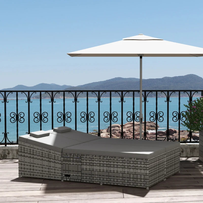 Grey Rattan 2-Seater Day Bed with Fire Retardant Cushions