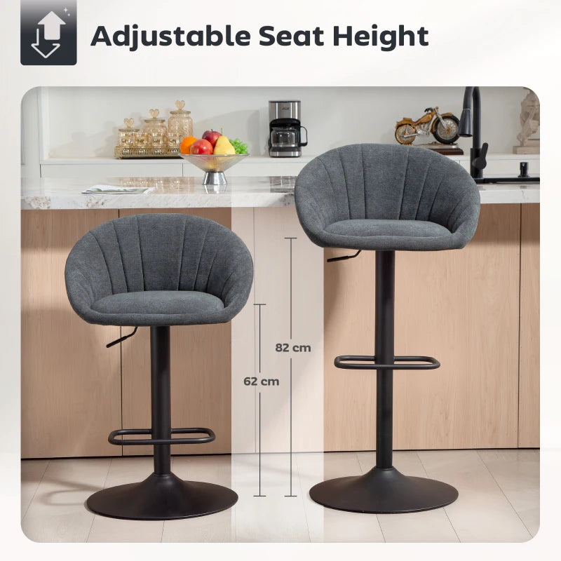 Set of 2 Dark Grey Relaxed Tub Bar Stools - Modern Design for Kitchen & Home Bar Seating