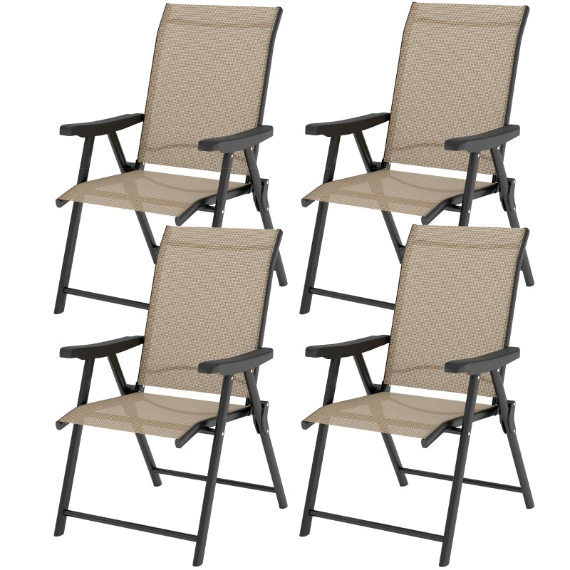Set of Four Brown and Black Folding Outdoor Chairs - Compact Size for Easy Storage