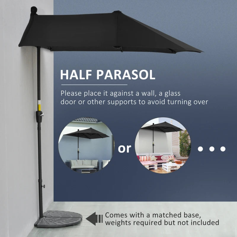Black 2m Half Market Umbrella with Crank Handle and Base