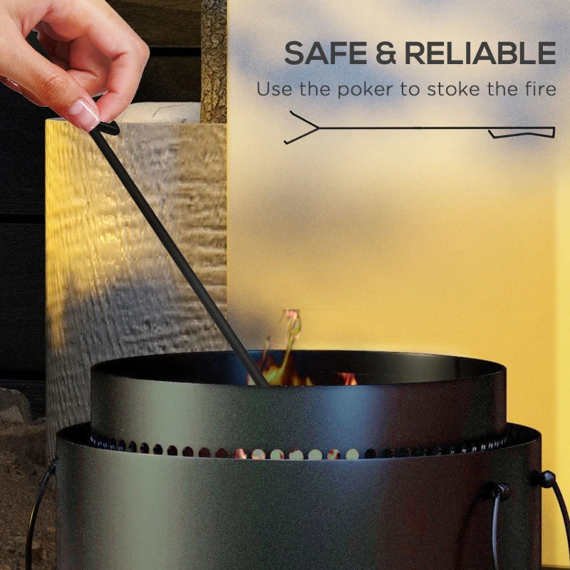 Portable Smokeless Fire Pit with Ash Catcher - 37cm Metal Wood Burning Firepit for Garden, Camping & Bonfire Parties - Black