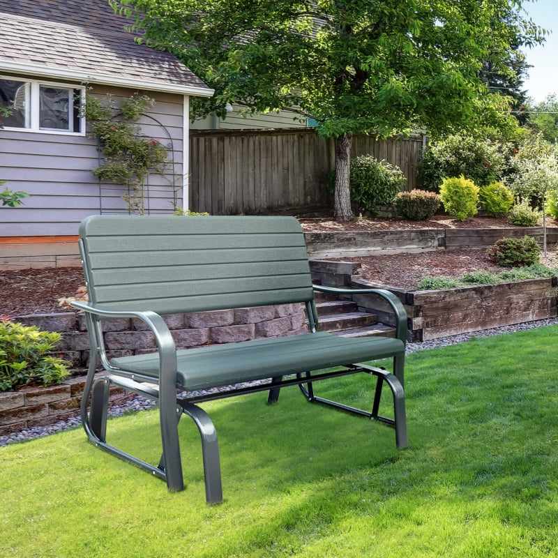 Dark Green Metal Garden Glider Loveseat for 2