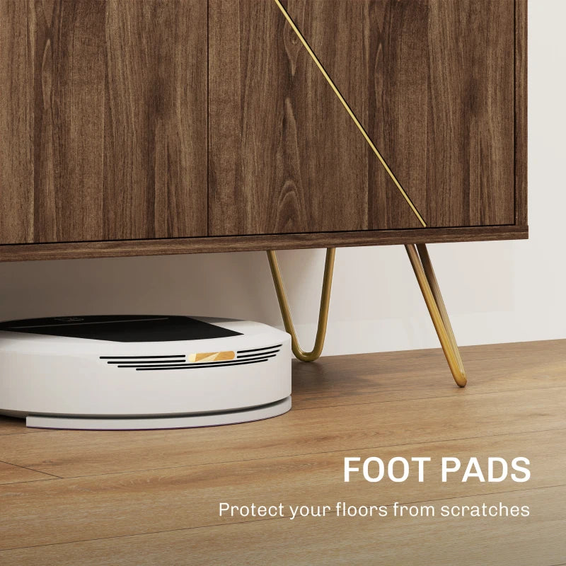 Modern Luxury Sideboard Storage Cabinet with Golden Lines, Adjustable Shelf, Steel Hairpin Legs - Brown Living Room Furniture