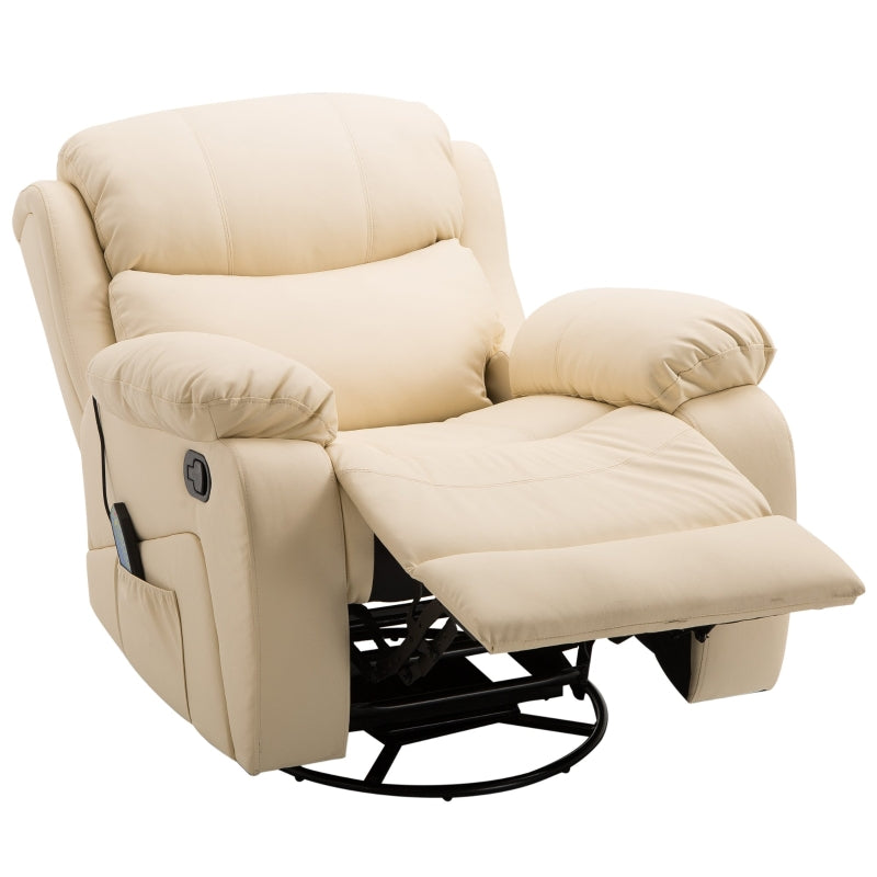 Beige PU Leather Reclining Chair with 8 Massage Points, Heat Function, Swivel Base and Footrest