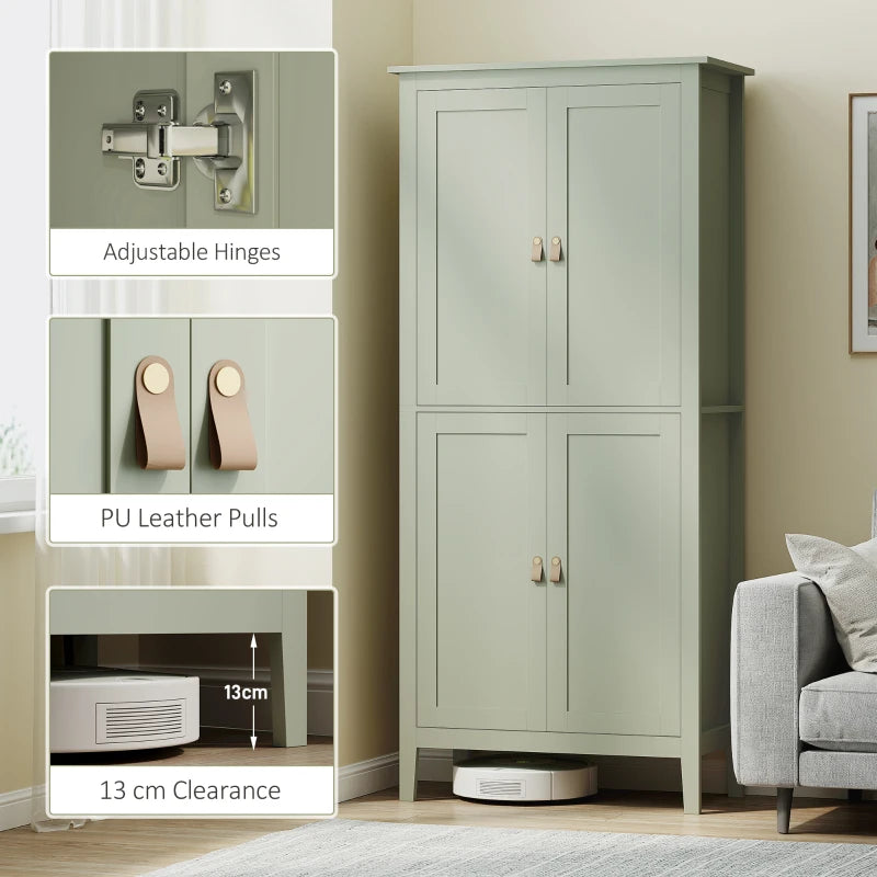 Tall Green Pantry Cupboard with Motion Sensor LED Light for Kitchen Storage