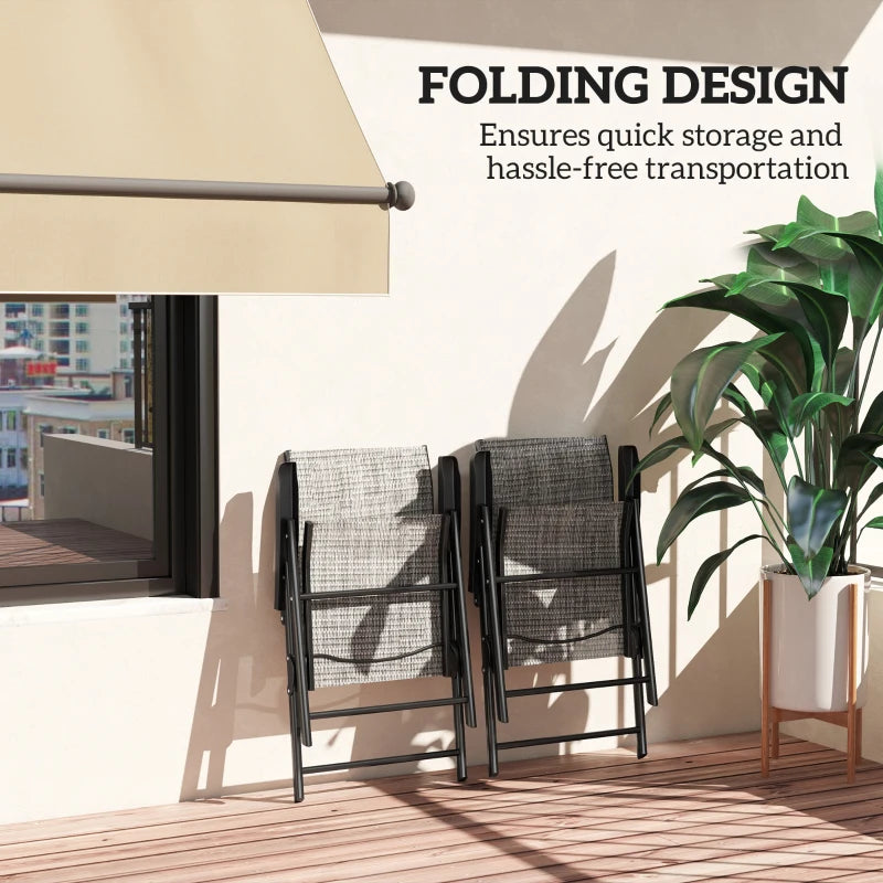 Set of Two Black and Grey Folding Outdoor Chairs - Compact Size for Easy Storage