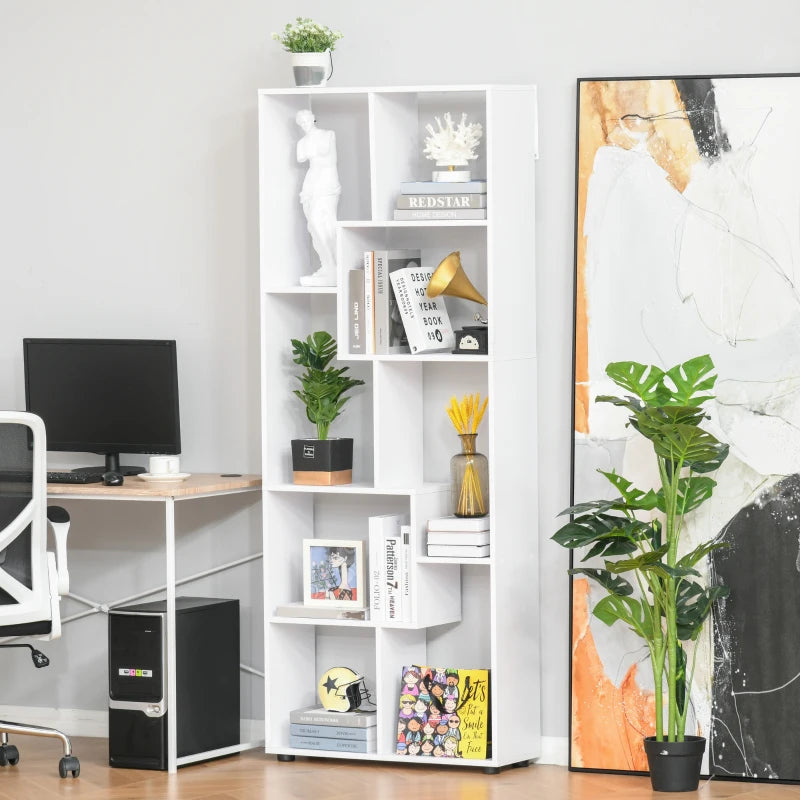 Modern Tall Bookshelf - 8 Cube Storage Unit, Freestanding Room Divider for Living Room, Bedroom & Home Office - White 70x24x178 cm