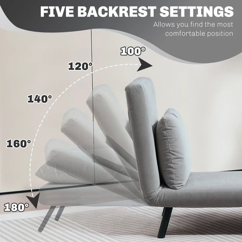 Velvet-Feel Single Chair Bed with Pillow in Light Grey – Versatile 4-in-1 Design for Comfort and Style