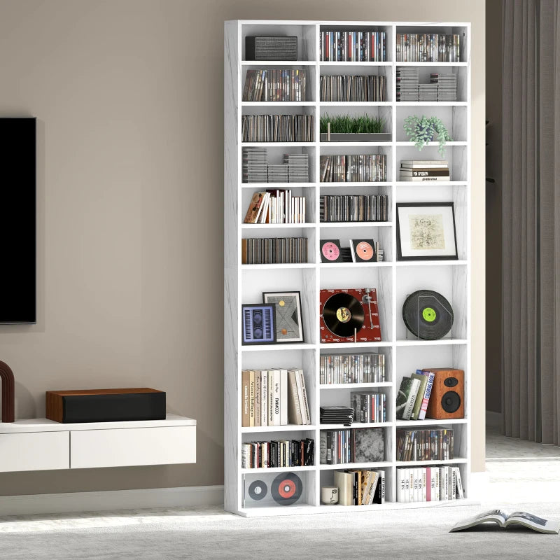 Adjustable CD Storage Unit with Marble Effect, 102 x 195 cm - Stylish and Functional Media Organizer