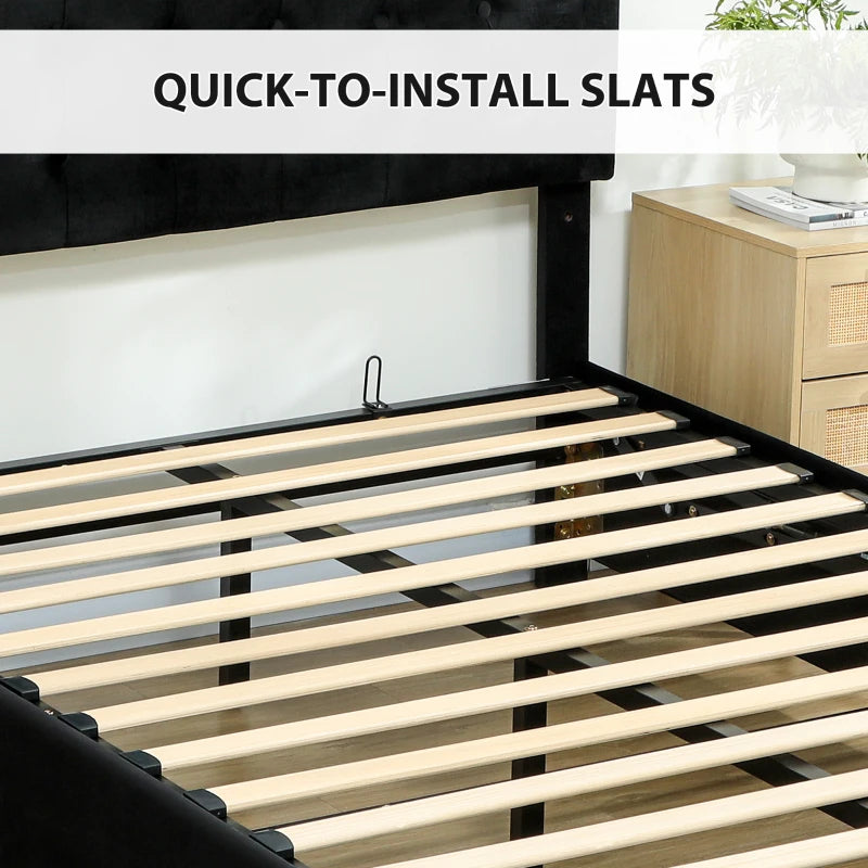 Stylish Black Double Ottoman Bed Frame with Front Storage Drawer for Maximum Space