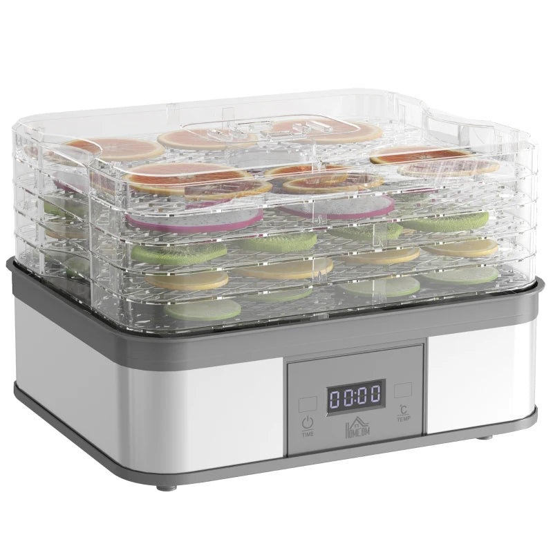5-Tier Stainless Steel Food Dehydrator - 245W Adjustable Temperature & Timer, LCD Display for Fruits, Vegetables, Jerky & Pet Treats - Grey