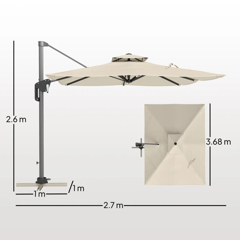 3.7m x 2.7m Cantilever Parasol Umbrella with 360° Rotation, Easy Tilt, UPF50+ Grey
