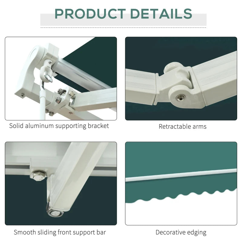 Green 3.5m x 2.5m Manual Retractable Awning - Maximum Projection 2.5m