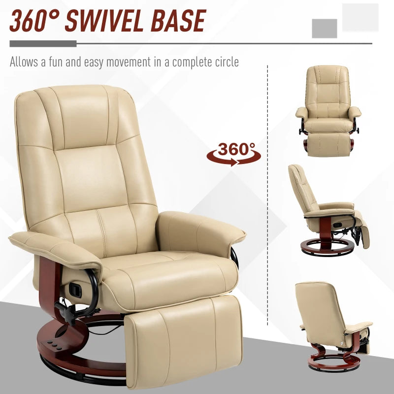 Cream Faux Leather Armchair with 145° Reclining Back and Footrest for Ultimate Comfort