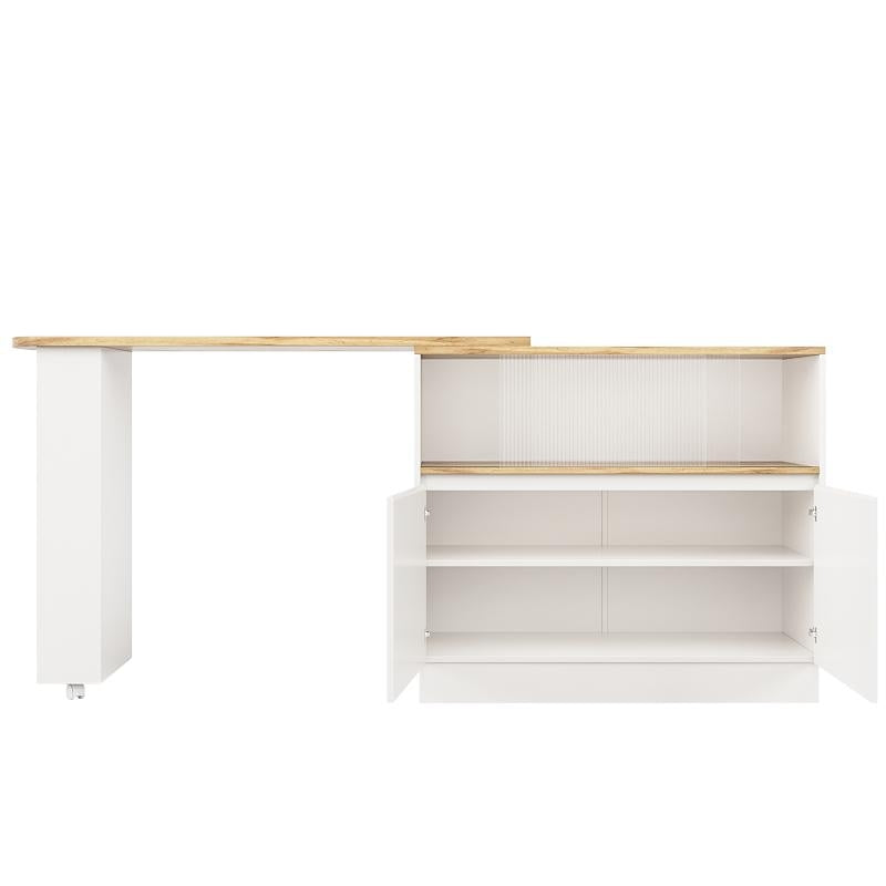 Multifunctional Bar Cabinet with Sliding Glass Doors & 360° Rotating Table - Stylish Storage for Dining Room, White, 90L x 120W x 100H cm