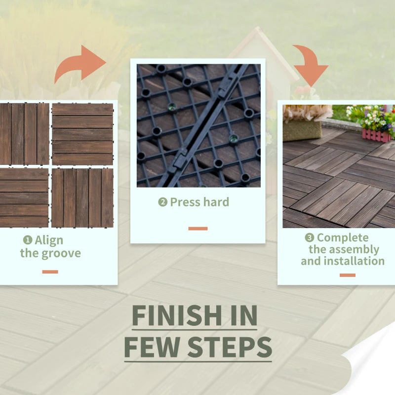x27 Pack of 30 x 30 cm Solid Wood Decking Tiles - Interlocking