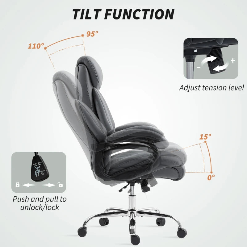 Super Padded Charcoal Grey Faux Leather Office Chair - Ergonomic Design for Comfort and Style in Home or Office
