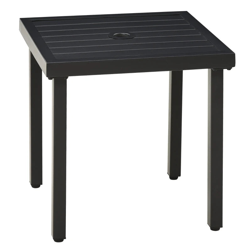 Black Steel Patio Side Table with Umbrella Hole
