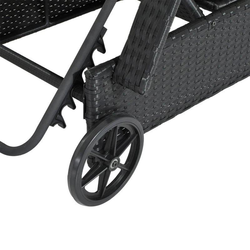 Black Rattan Sun Lounger with Adjustable Headrest and Cushion