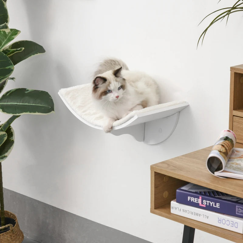 Wood Cat Shelves - Wall-Mounted Curved Kitten Bed Perch Climber Furniture - 41x28x21cm - Stylish White Cat Shelters