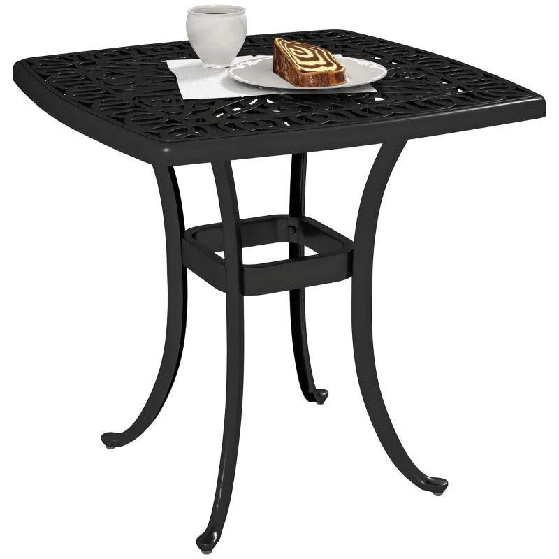 54 x 54cm Black Cast Aluminium Outdoor Garden Table with 38mm Umbrella Hole and Anti-slip Foot Pads for Patio and Balcony