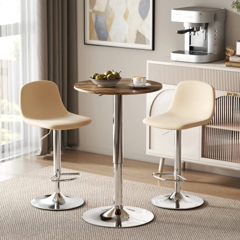 Rustic Brown Round Bar Table - 360° Swivel Counter Pub Table with Adjustable Height for Kitchen & Cafe