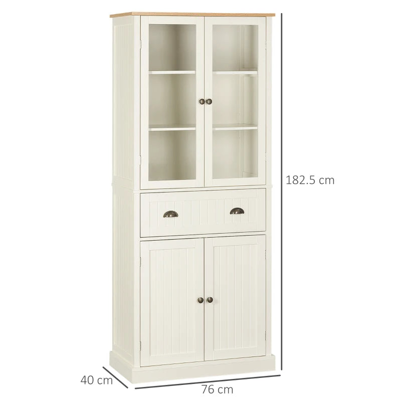 Freestanding Kitchen Cupboard - 5-Tier Storage Cabinet with Adjustable Shelves & Drawer - Cream White for Living & Dining Room