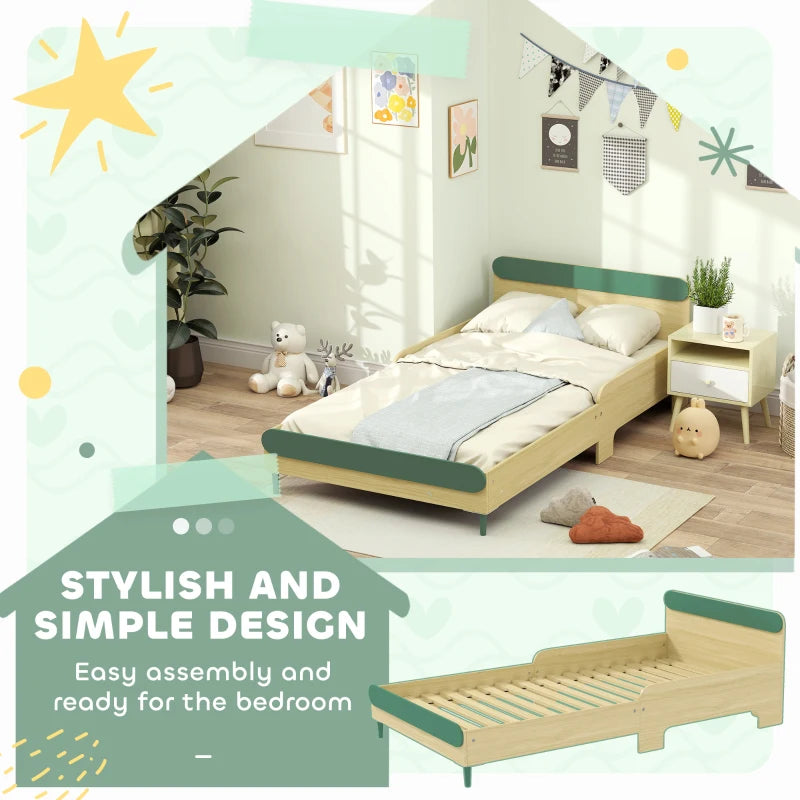 Green Toddler Bed with Safety Rail for Ages 3-10, 195x103x60.5cm - Safe & Stylish Kids' Sleep Solution