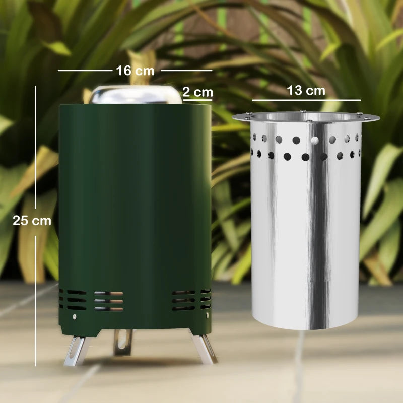 Portable Smokeless Fire Pit - 16x16 cm Stainless Steel Wood Burning Tabletop Fire Pit for Garden & Camping - Green