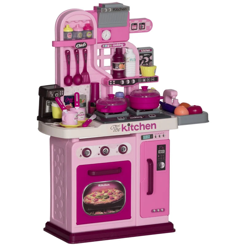 Kids Play Kitchen Set with 33 Accessories Lights Sounds Storage for Ages 3-6 Pink